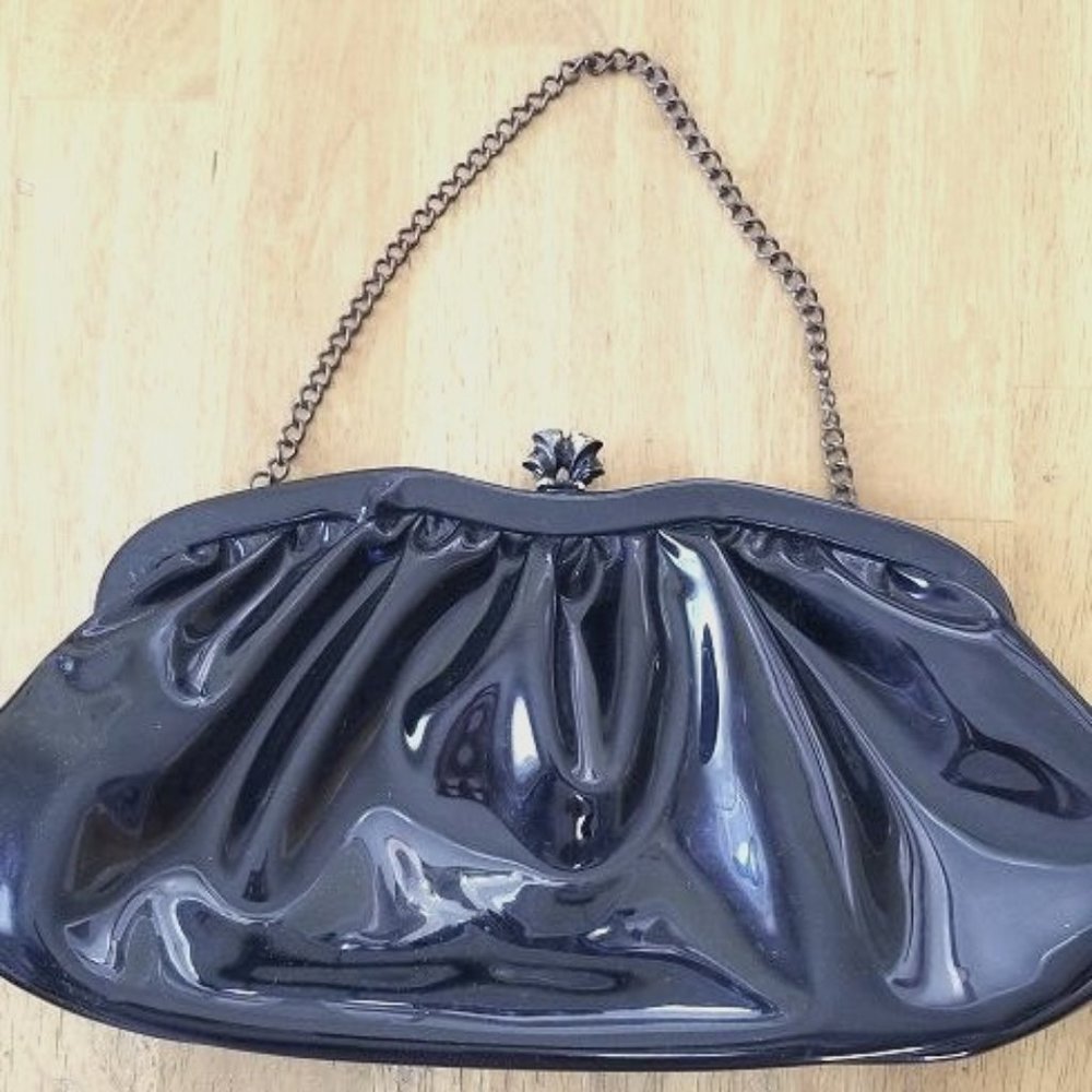 Vintage 1950s Black Vinyl Clutch